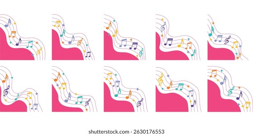 Colorful Sound Music Notes Wave Corner Element Design Collection