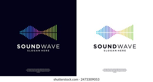 Plantilla de logotipo de ecualizador de onda de sonido colorido. Abstractas música de audio, pulso, frecuencia y voz digital. Elementos del logotipo del reproductor de música.