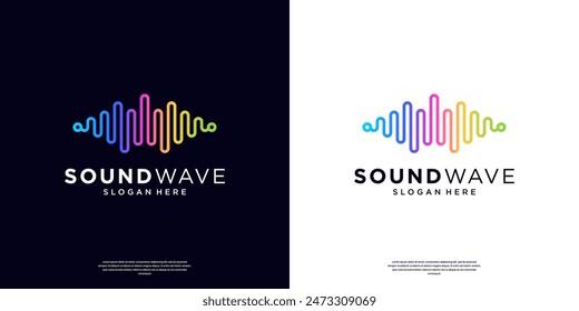 Colorful sound wave equalizer logo template. Abstract audio music, pulse, frequency and digital voice. Symbol music player logo elements.