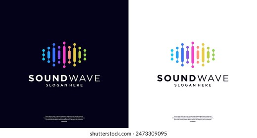 Colorful sound wave equalizer logo template. Abstract audio music, pulse, frequency and digital voice. Symbol music player logo elements.