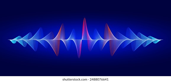 Colorful sound wave neon frequency illustration glowing on dark blue background