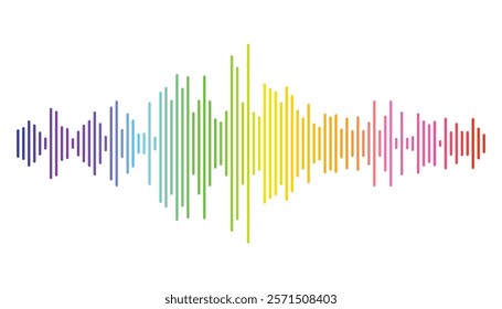 Colorful sound wave rhythm. Audio track in rainbow colors isolated on white background.