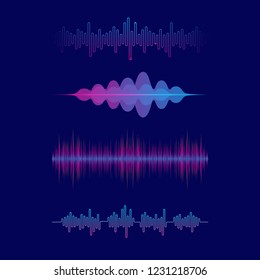 Colorful sound wave vector set. Gradient digital equalizer