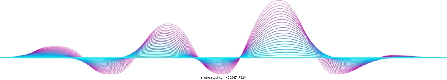 Colorful sound waves are creating a dynamic visual representation of audio signals, music waveforms, and digital studio equalizer effects, blending vibrant colors with elegant curves