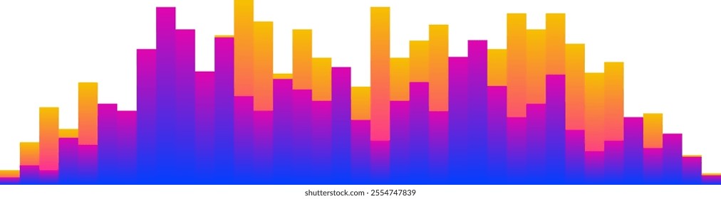 Colorful sound waves are creating a vibrant visual representation of audio signals, music waveforms, or digital studio equalizer data, with a color gradient effect adding depth and dynamism