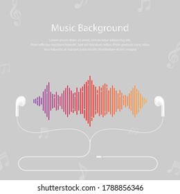 colorful sound waves with headphones on a gray background and copy space.
