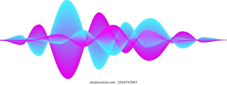 Colorful sound waves are vibrating and creating a dynamic visual representation of audio signal, music waveforms, or digital studio equalizer, set against a clean white background