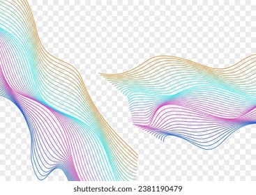 Colorful Soundwave Background Transparent Vector. Lattice Design. Bright Contour Array. Ribbon Stream Backdrop. Gradient Abstract Mesh.