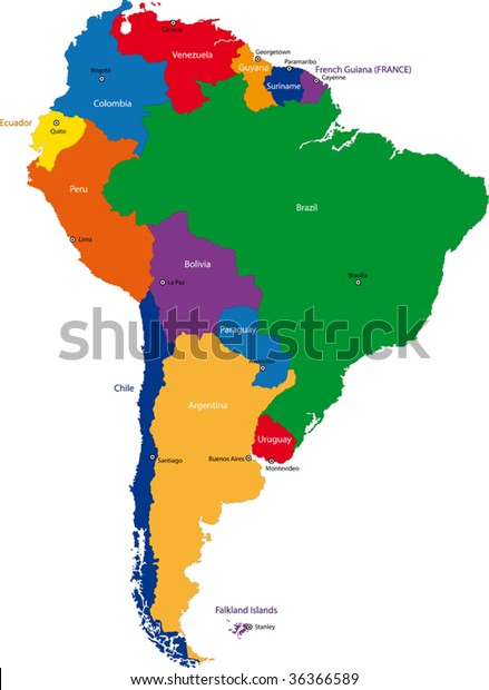 Image Vectorielle De Stock De Carte Coloree De L Amerique Du Sud