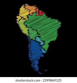 Mapa colorido de Sudamérica con fronteras de país