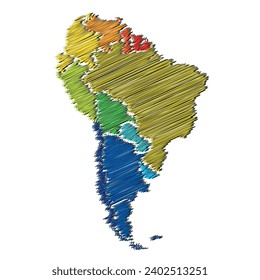 Mapa colorido de Sudamérica con fronteras de país