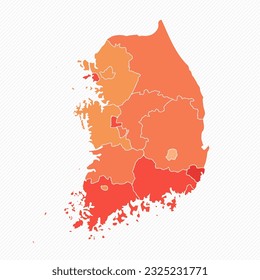 Colorful South Korea Divided Map Illustration, can be used for business designs, presentation designs or any suitable designs.