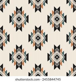 Colorful southwest geometric pattern. Vector Native American southwestern geometric stripes texture seamless pattern. Ethnic southwest pattern use for textile, home decoration element, upholstery.