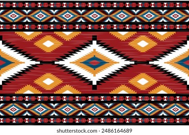 Colorful southwestern ikat pattern featuring traditional tribal geometric designs. Intricate repeating shapes make them ideal for textiles, backgrounds and decorations
