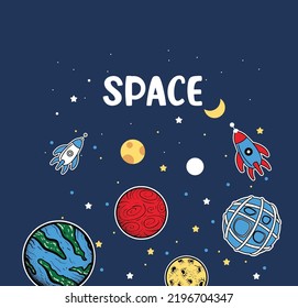 Colorful Space Background, Hand Drawn Space Background