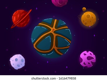 Colorful space elements set with comet and solar system. Planets in cartoon style isolated vector illustration