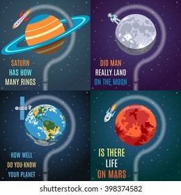 Colorful Space Flat Concepts Set.  Vector Illustration