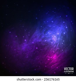 Colorful Space Galaxy Background with Light, Shining Stars, Stardust and Nebula. Vector Illustration for artwork, party flyers, posters, banners.