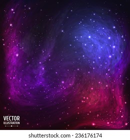 Colorful Space Galaxy Background with Light, Shining Stars, Stardust and Nebula. Vector Illustration for artwork, party flyers, posters, banners.