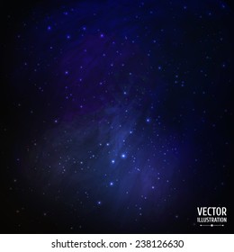 Colorful Space Galaxy Background with Light, Meteors, Shining Stars, Stardust and Nebula. Vector Illustration for artwork, party flyers, posters, banners.