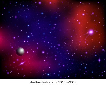 Colorful space galaxy background with planet and stars. Milky way and stardust. Artwork background. Color nebula. Realistic vector illustration.