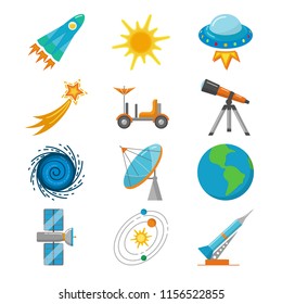 Colorful space icons set in flat style