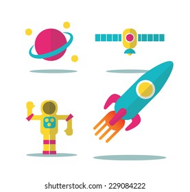 Colorful space icons set . flat icons design. vector