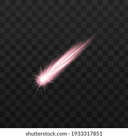 Colorful Space Meteor, Comet, Meteorite Or Asteroid With Light Sparkles. Shooting Star, Galaxy Object With Glowing Dust And Gas Tail. Vector Illustration Isolated On Dark Background