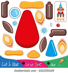 Colorful space rocket with engine running lights. Education paper game for preshool children. Vector illustration.