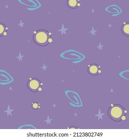 colorful space seamless pattern with planets, comets,  stars. Night sky hand drawn astronomical background. childish pattern with space elements.