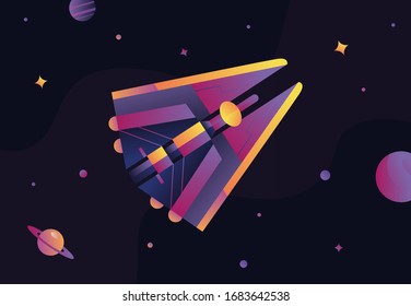 Colorful space ship in the dark sky