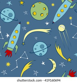 Colorful space theme seamless pattern 