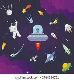Colorful space vector illustration. Set of abstract space elements.