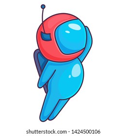 Colorful spaceman, cartoon character. Astronaut in helmet looks into the distance.