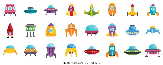 Colorful spaceships and rockets soaring through the cosmos, representing interstellar travel and futuristic exploration