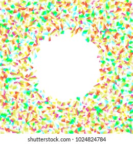 Colorful Spangles Round Frame with Empty Center for Text. Confetti Circle Made of Various Uneven Chad on White Background. Vector Illustration.