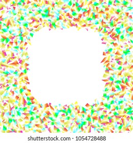 Colorful Spangles Round Frame with Empty Center for Text. Confetti Circle Made of Various Uneven Chad on White Background. Vector Illustration.