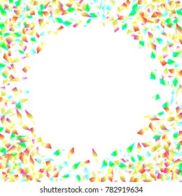 Colorful Spangles Round Frame with Empty Center for Text. Confetti Circle Made of Various Uneven Chad on White Background. Vector Illustration.