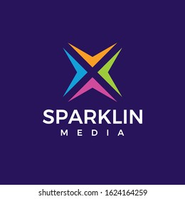 Colorful spark geometric minimalist logo. Four color logo.