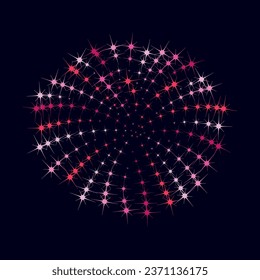 Colorful sparking firework. Christmas vector pattern of bright sparkling magical neon multi-colored particles, sparks and stars shining with special light on dark background. 