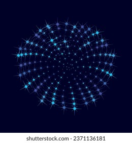 Colorful sparking firework. Christmas vector pattern of bright sparkling magical neon multi-colored particles, sparks and stars shining with special light on dark background. 