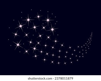 Colorful sparking firework. Christmas vector pattern of bright sparkling magical neon multi-colored particles, sparks and stars shining with special light on dark background. 