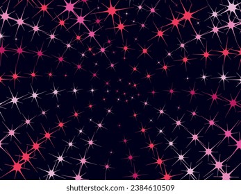 Colorful sparking firework. Christmas vector pattern of bright sparkling magical neon multi-colored particles, sparks and stars shining with special light on dark background. 