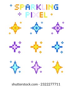 Colorful sparkle pixel Cute Sparkling pixel bright sparkle star, Stars, glitter, sparkles. Starry sky pixel