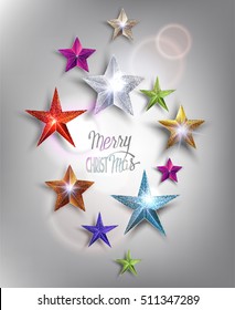 Colorful sparkling stars. Christmas decoration. Vector illustration