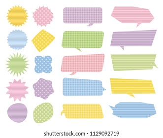 Colorful speach bubbles, markup balloons with pattern, stripes, check, plaid, polka dots