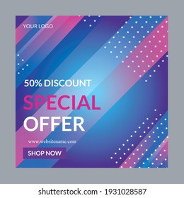 Colorful special offer discount social media post design template. Social media post design layout