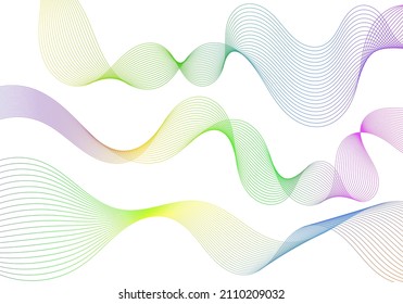 fondo de espectro colorido o líneas de onda vectorial de flujo dinámico aisladas en fondo blanco	