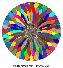 Colorful, spectrum colored abstract mandala, motif icon. Abstract circular, multicolor design element