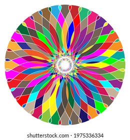 Colorful, spectrum colored abstract mandala, motif icon. Abstract circular, multicolor design element